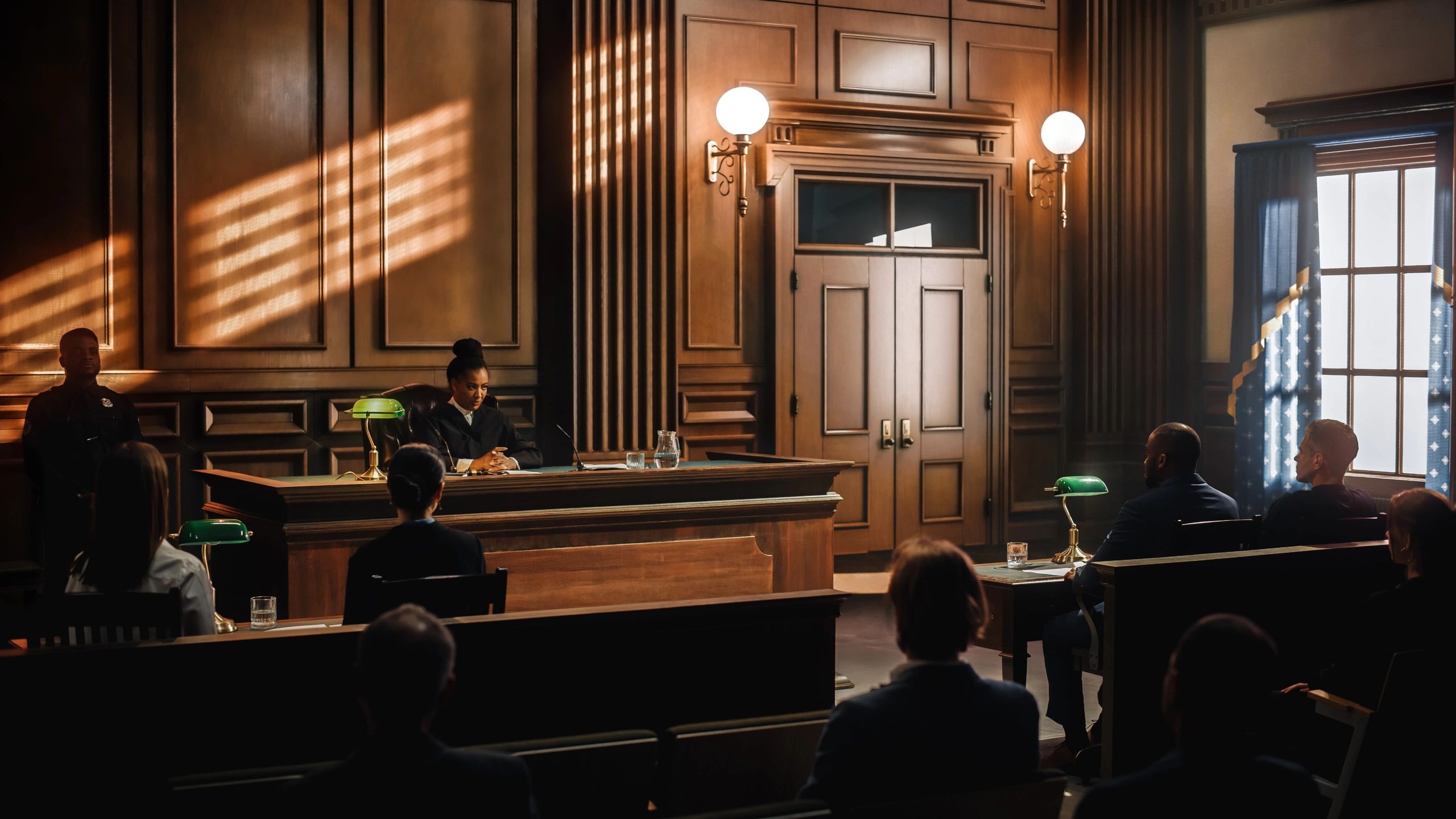 Gavel striking in courtroom - Symbol of justice delivered